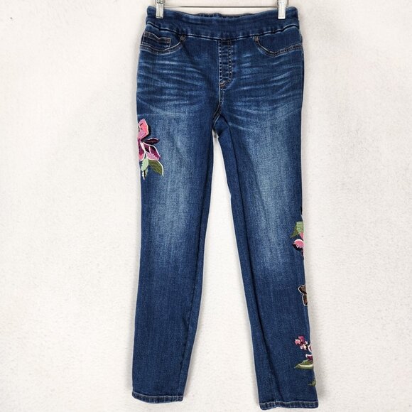 Chicos Jeans Womens 2 Blue 00 Pull On Jegging Ankle Floral Embroidered Denim - Picture 1 of 11